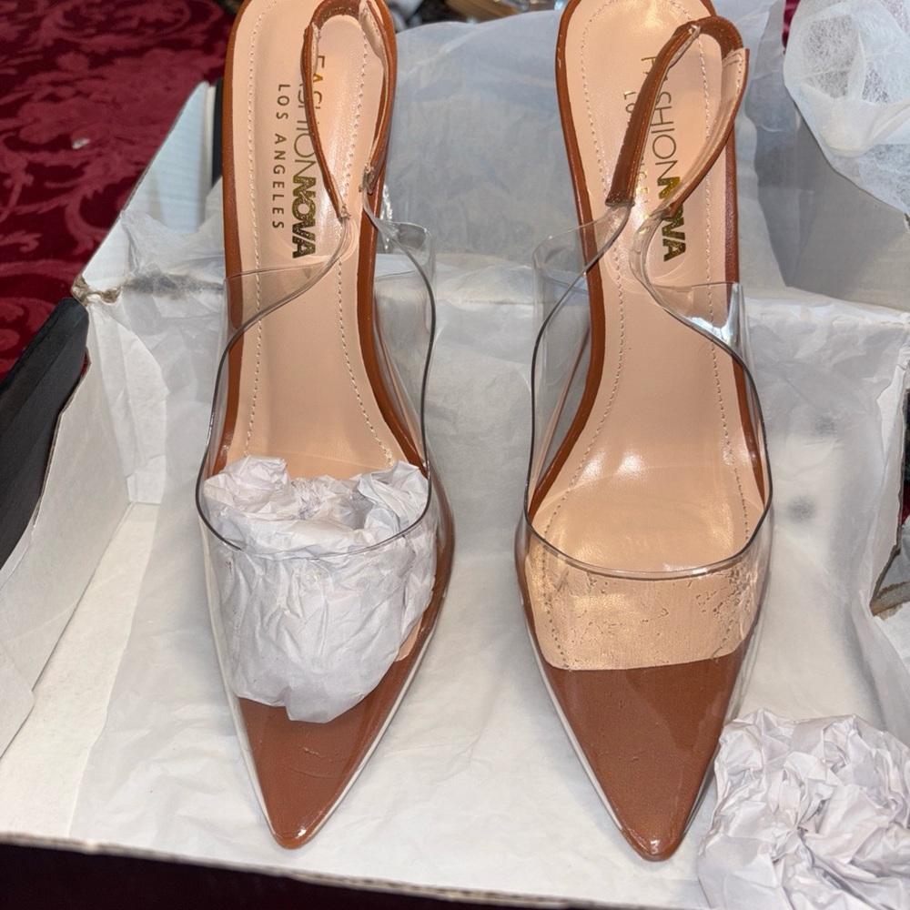 Fashion Nova Clear Block Heel Sandals